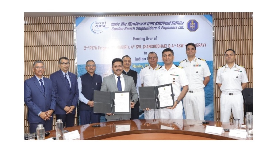 Historic Delivery of 'Triplets' : GRSE Hands Over three Warships to Indian Navy